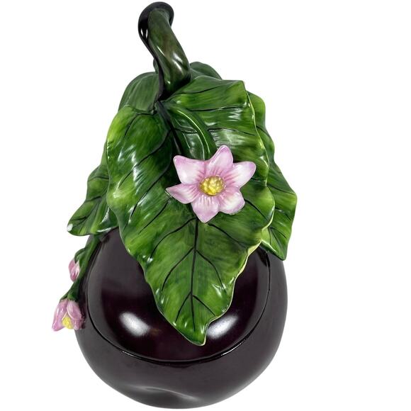 Fitz and Floyd Classics Eggplant Candy Dish/Trinket Dish Pink Flowers - Picture 7 of 11